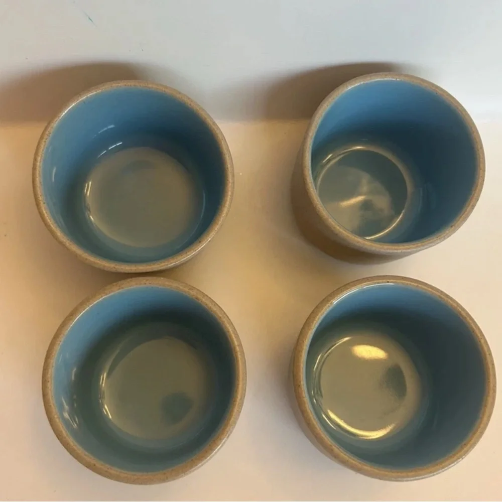Vintage The Pigeon Forge Pottery Dogwood Cup 2" Tan And Blue Set Of 4 Pre-owned - Picture 2 of 6